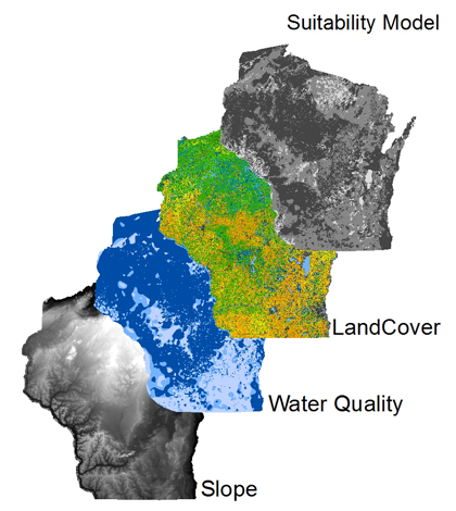 The aquaculture GIS map includes layers of land cover and water quality data (Credit: University of Wisconsin - Stevens Point)