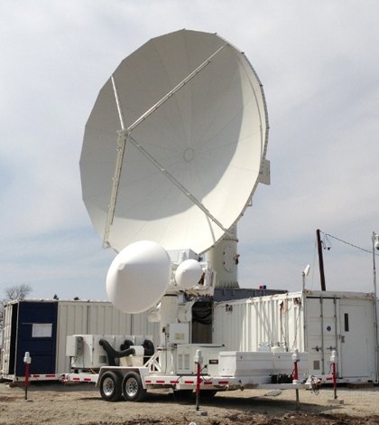 NASA Dual-Frequency Dual-Polarized Doppler Radar (smaller radar with two dishes in front) and the NASA NPOL dual-polarimetric radar (large radar) (Credit: NASA)