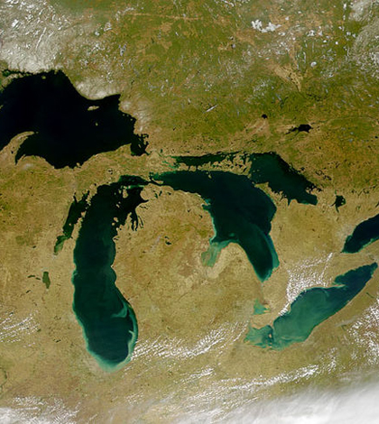 Satellite image of the Great Lakes from space (Credit: SeaWiFS Project, NASA/Goddard Space Flight Center, and ORBIMAGE.)