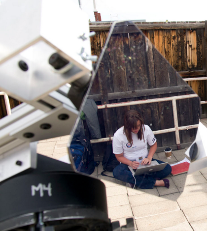 One of the Montana State University teams in last year's National Student Solar Spectrograph Competition analyzes data from a spectrograph of the sun. (Credit: MSU News Service)