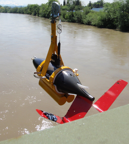 A Laser In-Situ Scattering and Transmissometer ready for deployment on a Puget Sound tributary as part of the USGS sediment survey (Credit: USGS)