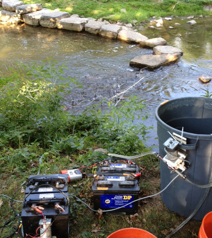 Peristaltic pumps pushed in satwater for a tomography effort near a J-hook