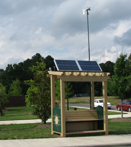 The Village Green Project park bench is equipped with air quality and climate sensors (Credit: Gayle Hagler)