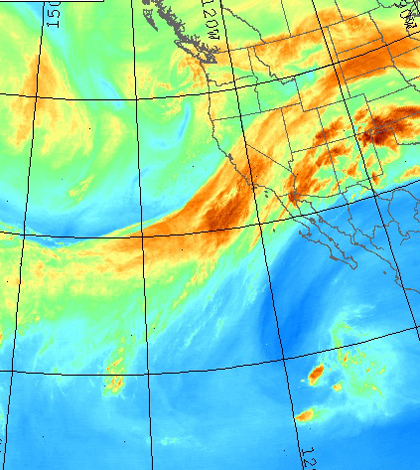 Satellite image of atmospheric river in the eastern Pacific Ocean (Credit: United States Naval Research Laboratory)