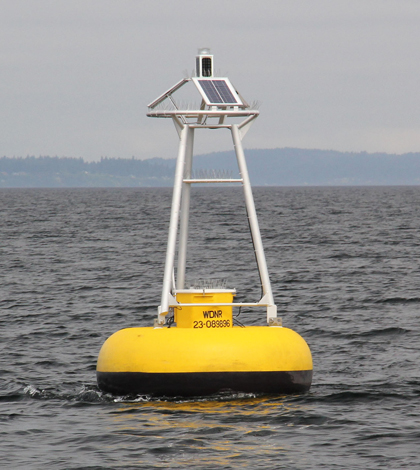 King County's marine monitoring buoy off Point Williams in Puget Sound (Credit: Kimberle Stark)