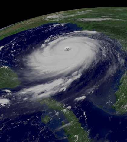 GOES-12 captured this visible image of Hurricane Katrina on August 28, 2005 (Credit: NOAA)
