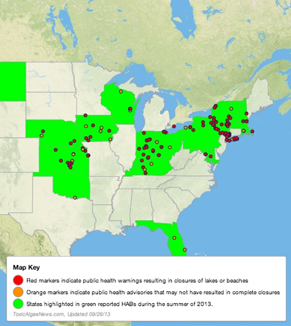 Toxic algae news map (Credit: Resource Media)