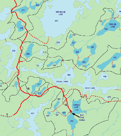 A map of the Experimental Lakes Area (Credit: Fiseries and Oceans Canada, via Wikimedia Commons)