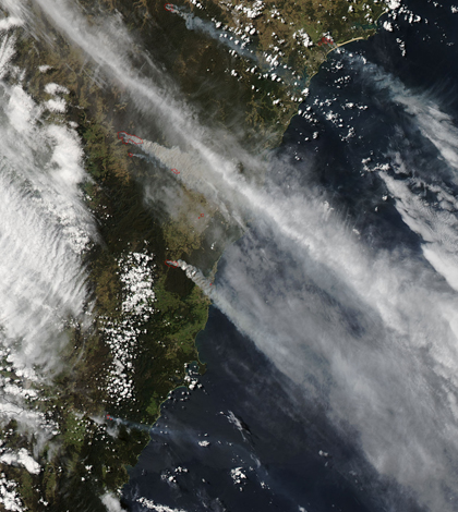 Australian wildfires captured by NASA's Aqua satellite (Credit: NASA)