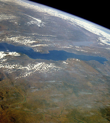Lake Tanganyika, captured here in a satellite photo, is the second largest freshwater lake in the world (Credit: NASA)