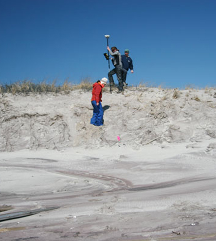 University of Rhode Island researchers conducting beach and dune surveys at Fire Island National Seashore (Credit: USGS)