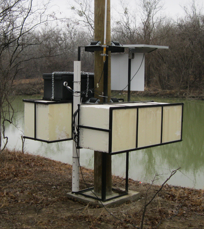 Custom floating platforms are supported by buoyant styrofoam blocks (Credit: Christopher Rice)