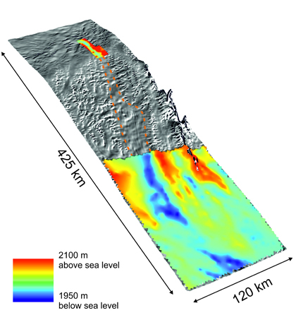 MODIS and aerogeophysical radio-echo sounding surveys revealed the canyon below West Antarctica ice (Credit: Neil Ross)