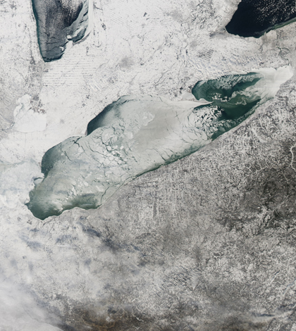 Frozen Lake Erie on Jan. 9, 2014 (Credit: NASA Earth Observatory)
