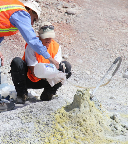 Sampling hot steam and gas (Credit: USGS)
