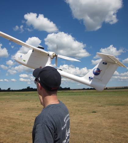 Alexander Ebenstein prepares the UAV for launch (Credit: John Koches)