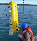 An Ocean Observatories Initiative deep profiler during testing at Friday Harbor (Credit: Tim McGinnis/APL)