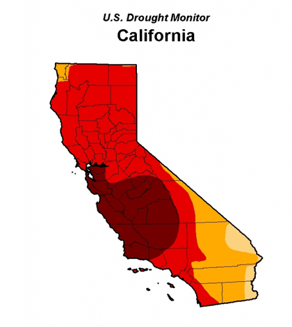 The entire state of California is under drought conditions (Credit: National Drought Mitigation Center at the University of Nebraska-Lincoln)