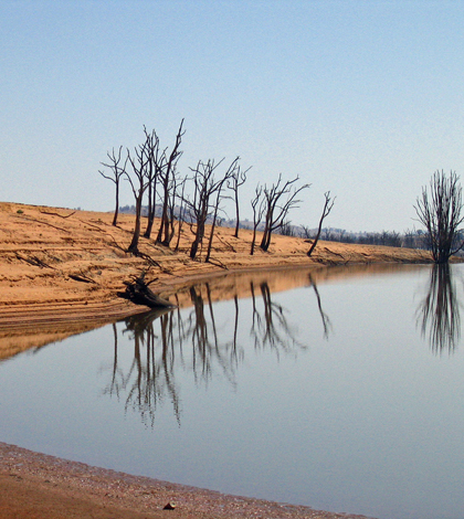 Australia' Lake Hume in drought in a 2007 photo (Credit: Tim J Keegan, via Flickr)