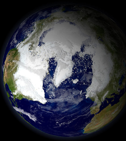 Around 950,000 years ago, northern hemisphere ice sheets must have reached a critical point that favored the collapse of North Atlantic deep water formation (Credit: NASA)