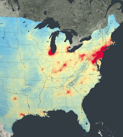 Diminished nitrogen dioxide concentrations in 2011 (Credit: NASA)