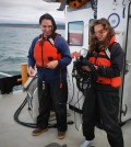 Students deploying an oxygen sensor from the deck of the R/V Barnes on the Elwha delta. (Credit:Emily Eidam)