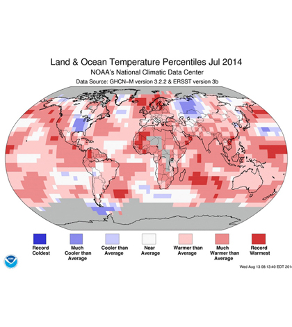 July 2014 global temperatures (Credit: NOAA)