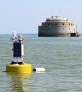 The new water quality buoy floating near Toledo's water intake crib in Lake Erie (credit: Ed Verhamme)