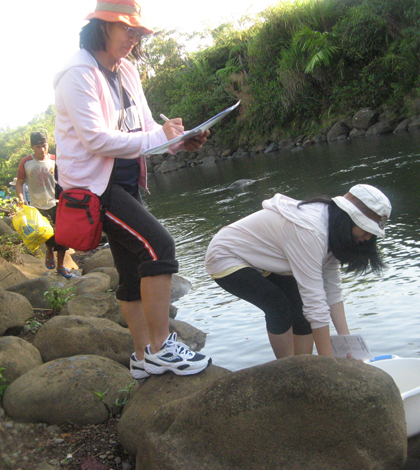 The Xavier University Freshwater Biology Team at work on the Cagayan de Oro River