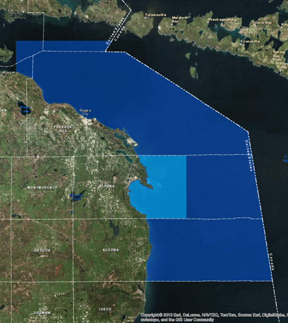 A map of the expanded Thunder Bay Marine Sanctuary in Lake Huron (Credit: NOAA)