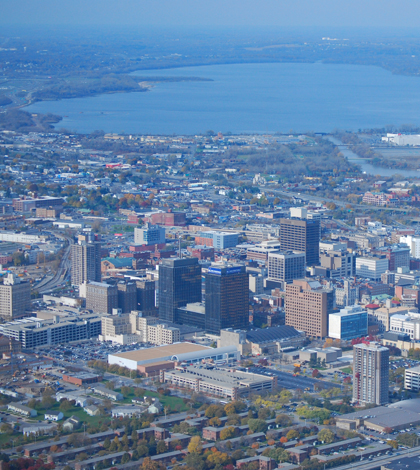 Syracuse, New York, with Onondaga Lake in the background (Credit: John Marino, via Flickr)