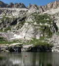 Measuring temperature in Emerald Lake in summer. (Credit: Craig Nelson)