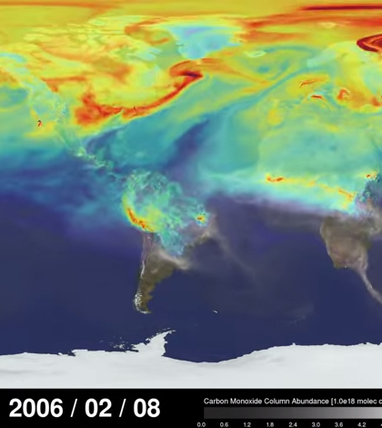Carbon dioxide travels around the globe. (Credit: NASA's Goddard Space Flight Center / B. Putman)
