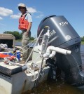 The FLAMe platform samples surface water for onboard sensors to analyze. (Credit: John Crawford)