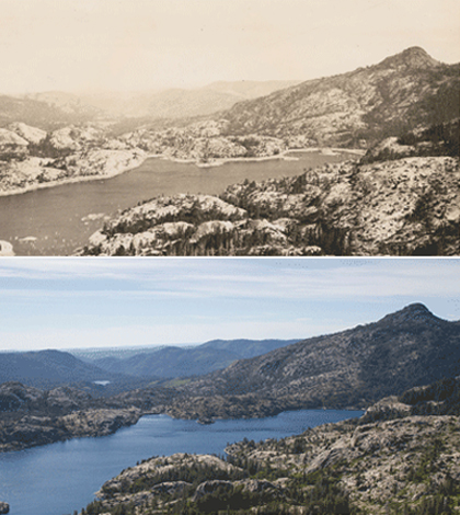 A photo of French Lake and English Mount in the 1920s (Credit: Albert Wieslander) followed by a view of the same area in 2014 (Credit: Joyce Gross)