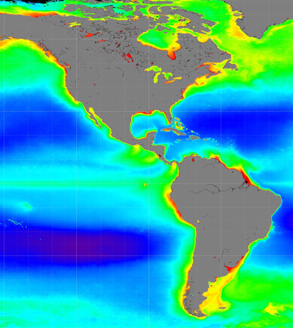 Global ocean color observation with the SeaWIFS satellite sensors. (Credit: NASA)