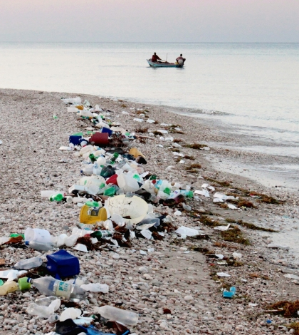 Plastic pollution lines a beach. (Credit: Timothy Townsend)