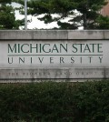 Michigan State University sign on campus. (Credit: Branislav Odrasik)