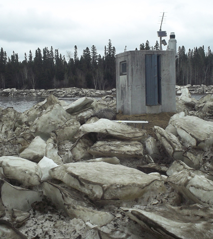 A stream gauge on the St. John River in Maine. (Credit: USGS)