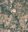 The Ohio River near the J.T. Myers Lock and Dam as captured by Landsat 5 satellite in 2010. (Credit: NASA)