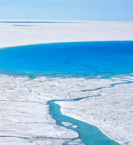 Greenland glacial lake. (Credit: Laura Stevens, Woods Hole Oceanographic Institution)