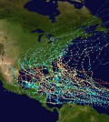 Tracks of tropical cyclones in the Atlantic Ocean whose names were retired due to their impact. (Credit: Titoxd)