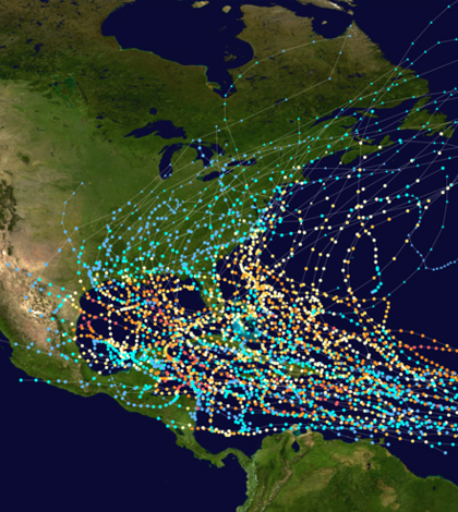 Tracks of tropical cyclones in the Atlantic Ocean whose names were retired due to their impact. (Credit: Titoxd)