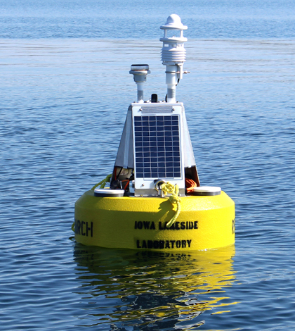 The Iowa Lakeside Laboratory joined GLEON with a new data buoy in West Okoboji Lake. (Credit: Doug Nguyen / NexSens Technology)