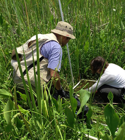 NASA scientists gather bathymetry, water flow and current data in the Wax Lake Delta. (Credit: Marc Simard)