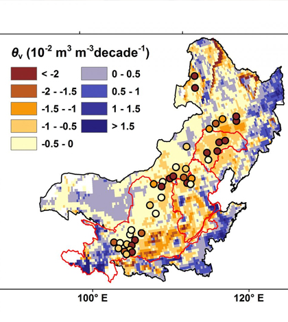 Soil moisture trends in Northern China during growing seasons from 1983-2012. (Credit: Yaling Liu / Purdue University)