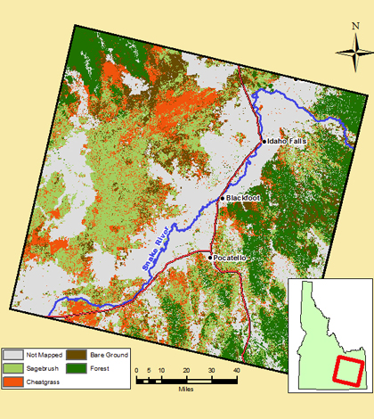 Landsat 8 imagery is helping scientists discover increasing wildfire susceptibility in Idaho. (Credit: Idaho State University)
