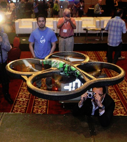 A drone used in the project takes off following a computer’s command. (Credit: University of Toronto)