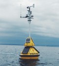 The GLRC buoy deployed in the Straits of Mackinac. (Credit: Michigan Technological University)