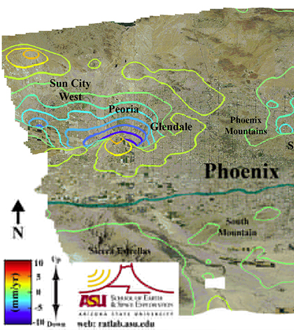 Groundwater pumping is changing surface levels in Phoenix. (Credit: ASU)